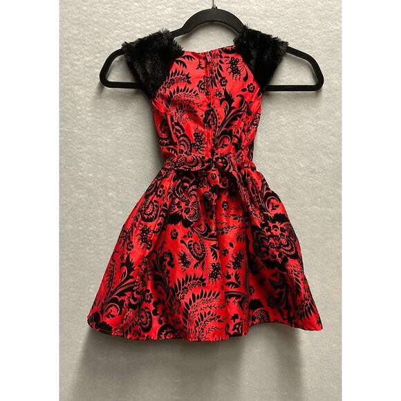 Wonder Nation Girls Red Special Occasion Dress Size 5 Holiday Ties Faux Fur - Picture 2 of 12